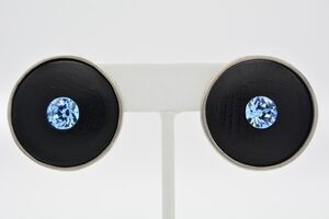 Robin Kahn Vintage Clip On Earrings Blue Crystal Silver Black Chunky Signed 9L